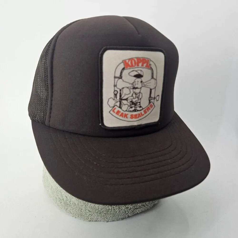 Vintage Nomark Koppl Leak Sealers Trucker Hat One Size Fits All Brown Mesh Cap